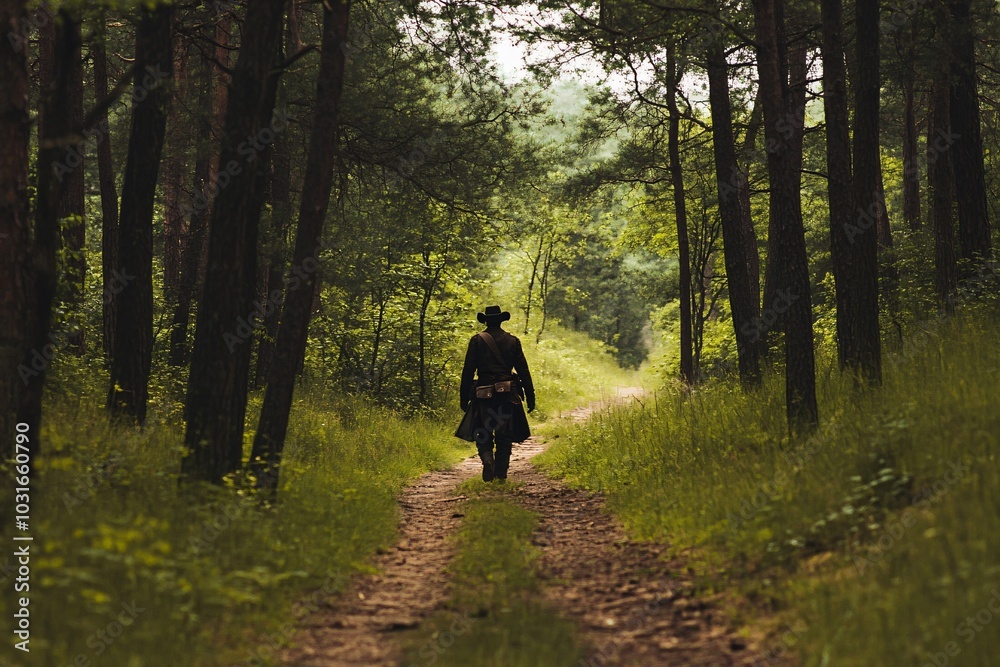 Lone Ranger Patrolling a Serene Forest Trail Lone Ranger Patrolling a Serene Forest Trail