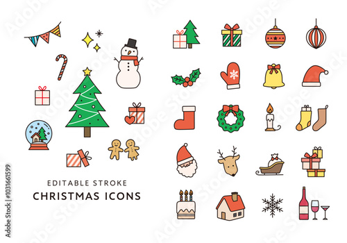 クリスマスにまつわるアイコンセット（カラー）