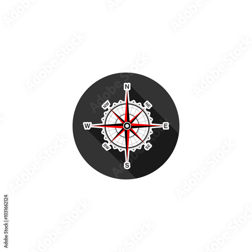 Compass circle with long shadow icon isolated on transparent background photo