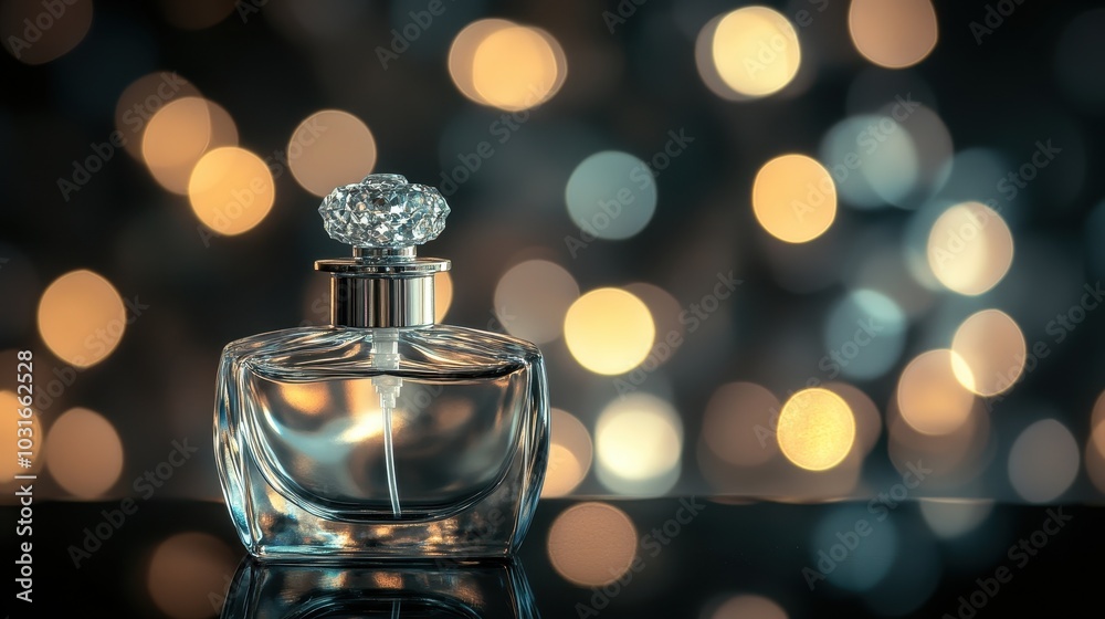 Elegant Perfume Bottle with Soft Bokeh Background Elegant Perfume Bottle with Soft Bokeh Background