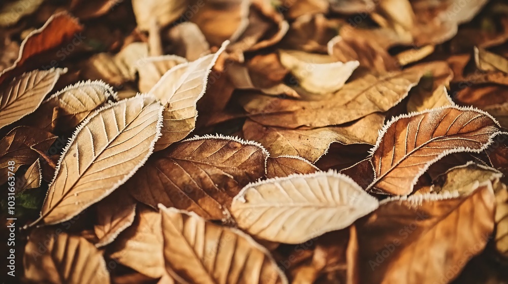 Close-up of brown leaves on the forest floor. Close-up of brown leaves on the forest floor.