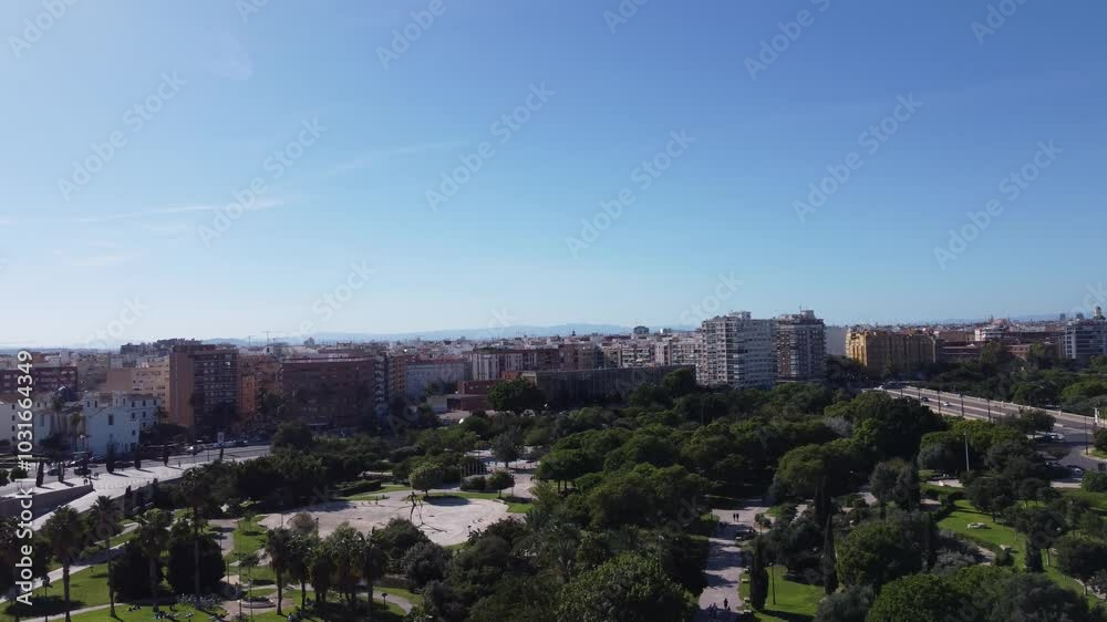Valencia Spain city buildings park green space skyline Spanish seaside town