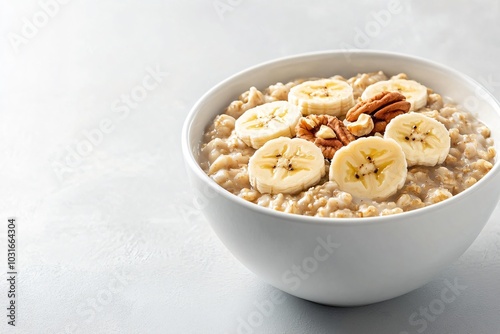 Simple Bowl of Oatmeal with Banana and Nuts