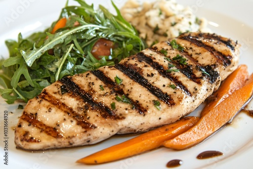 Grilled Chicken with Steamed Vegetables on a Plate