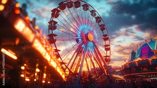 Wallpaper Mural Vibrant Evening at a Fairground with Illuminated Ferris Wheel Symbolizing Festive Fun and Community Torontodigital.ca
