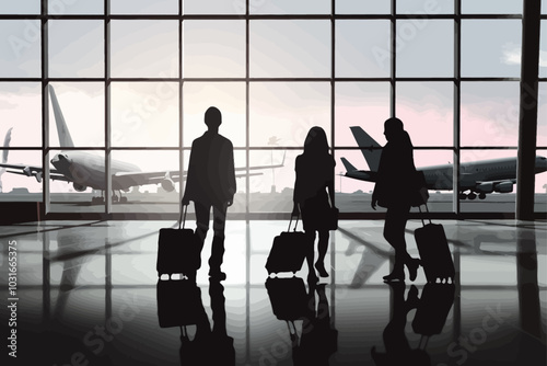 silhouettes of people in airport