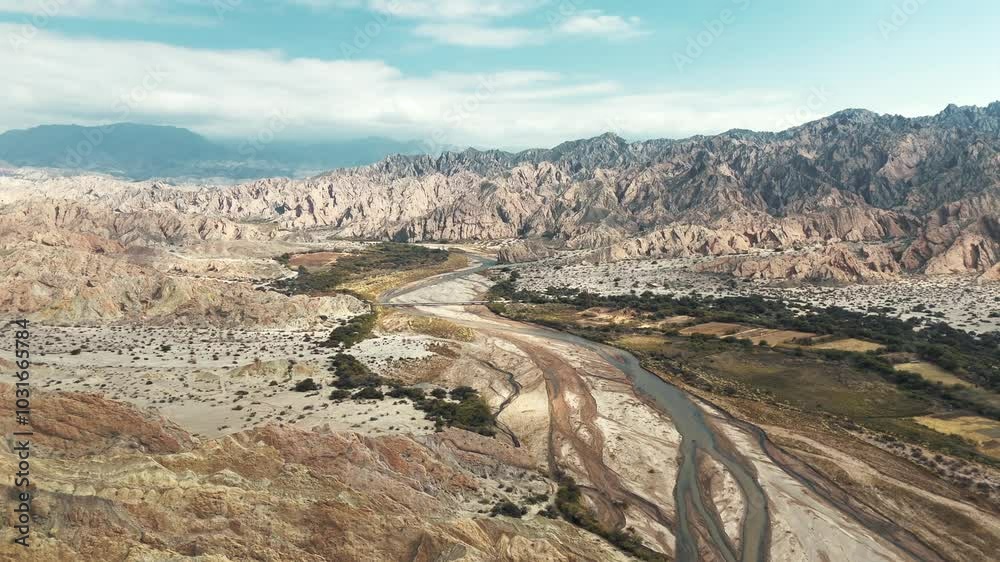 Bird's-eye view of the stunning Quebrada de las Flechas, showcasing its unique rock formations and colorful landscapes.