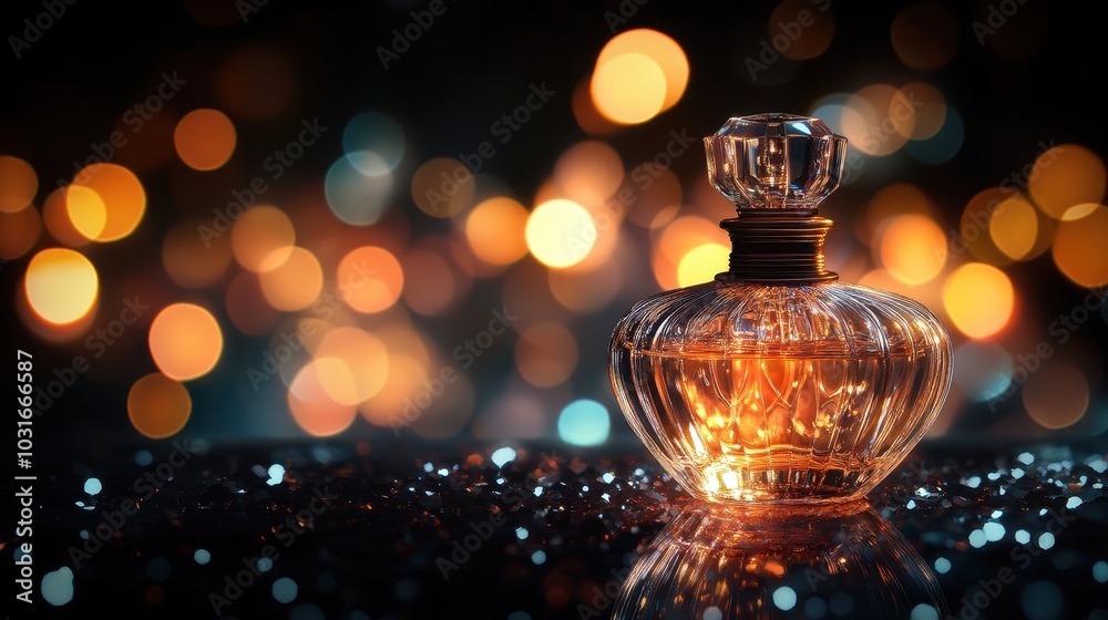 Elegant Perfume Bottle with Soft Bokeh Background Elegant Perfume Bottle with Soft Bokeh Background