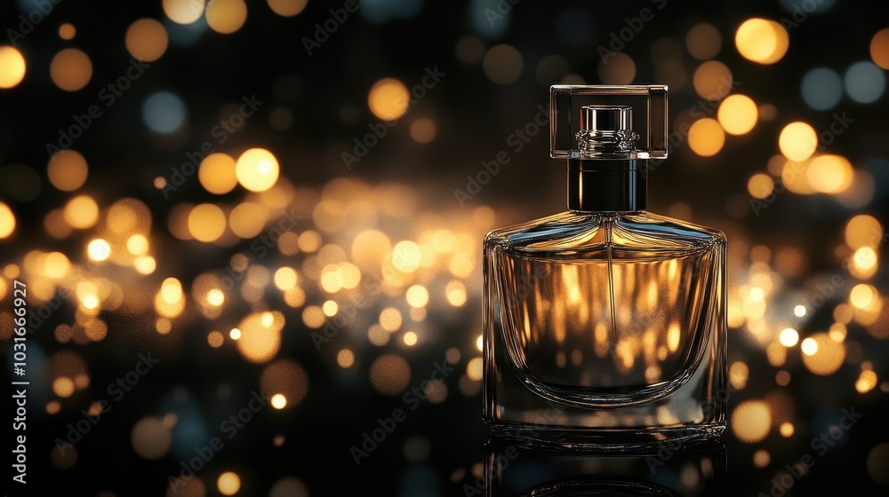 Elegant Perfume Bottle with Golden Bokeh Background