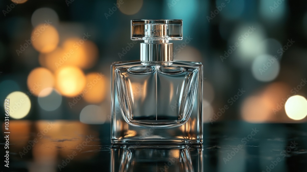 Elegant Glass Bottle with Soft Bokeh Background Elegant Glass Bottle with Soft Bokeh Background
