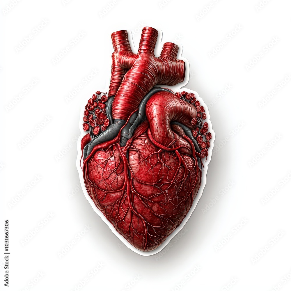 Realistic Human Heart Anatomy Illustration Sticker on White Background Realistic Human Heart Anatomy Illustration Sticker on White Background