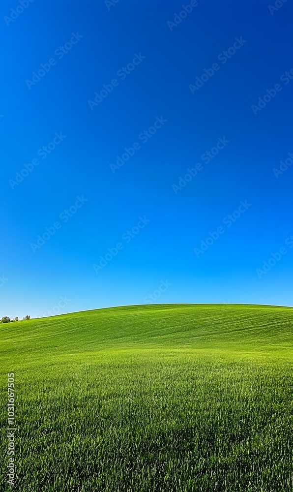 Obraz premium 56. An empty green field under a bright blue sky