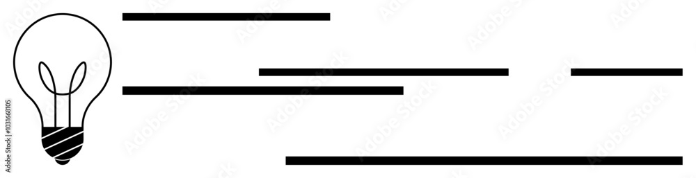 A simple minimalist design featuring a light bulb on the left side connected to horizontal lines stretching across the image. Ideal for creativity, innovation, technology, energy, and modern design A simple minimalist design featuring a light bulb on the left side connected to horizontal lines stretching across the image. Ideal for creativity, innovation, technology, energy, and modern design
