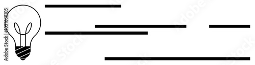 A simple minimalist design featuring a light bulb on the left side connected to horizontal lines stretching across the image. Ideal for creativity, innovation, technology, energy, and modern design
