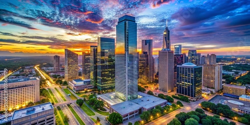Obraz na płótnie Stunning View of Williams Tower in Houston's Galleria Area Showcasing Modern Architecture and City Skyline at Dusk w salonie
