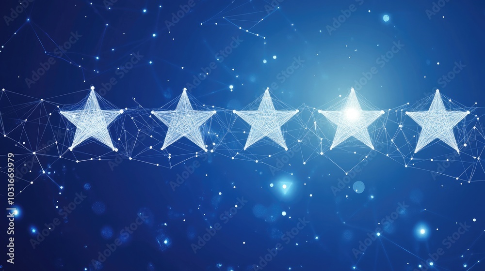 Obraz premium Abstract illustration of five-star rating bubbles with a digital, futuristic design. Online reviews