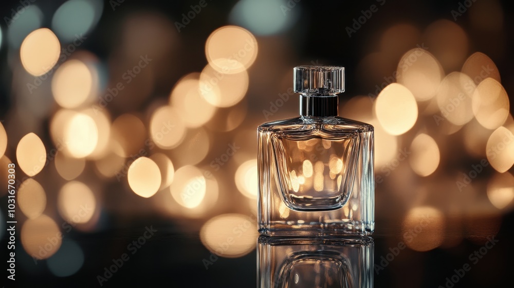 Elegant Glass Perfume Bottle with Bokeh Background