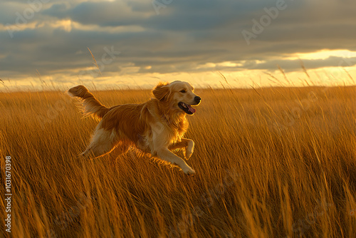 golden retriever running in the field