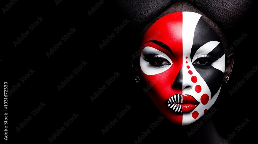 A woman with a face painted in the UK flag's colors A woman with a face painted in the UK flag's colors