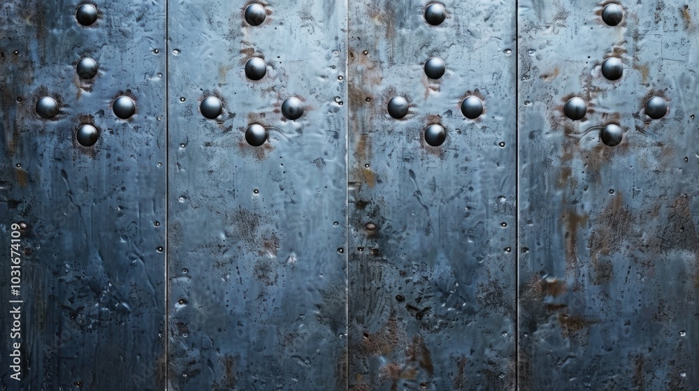 Fototapeta premium Scratched Blue Steel Texture with Rivets