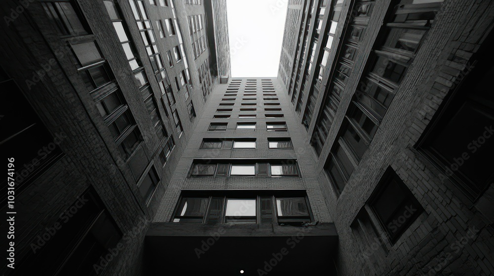 Fototapeta premium A Narrow Alleyway Between Two Tall Buildings with Brick Walls and Windows