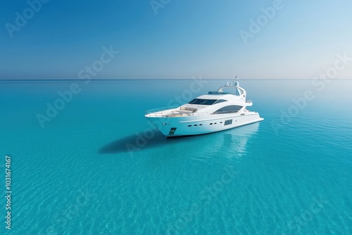 Luxurious white yacht sailing in clear blue ocean on a sunny day