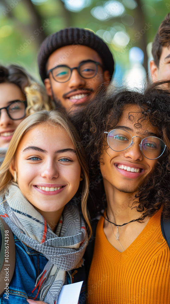 Obraz premium Group of International Students Smiling and Having Fun Outdoors After Studying in an Urban Park