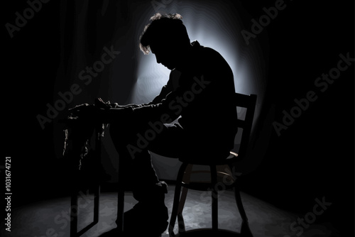 silhouettes of desperate young man 