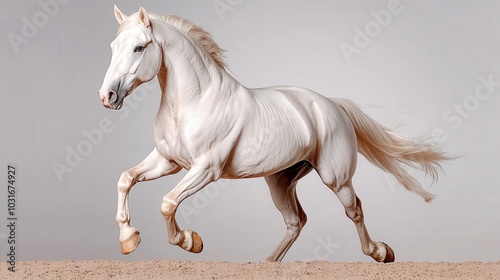 White Horse Running on Sand   Powerful Equine Photography photo