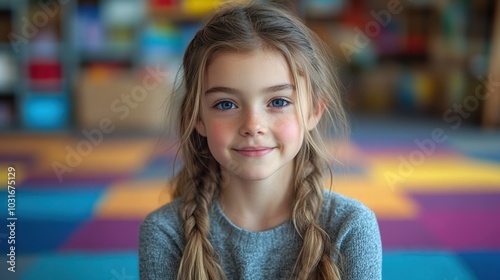 Wallpaper Mural Smiling Young Girl with Freckles in a Sunny Room Torontodigital.ca