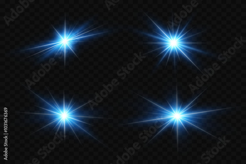  Collection of light flares, flash of stars and light. On a transparent background.