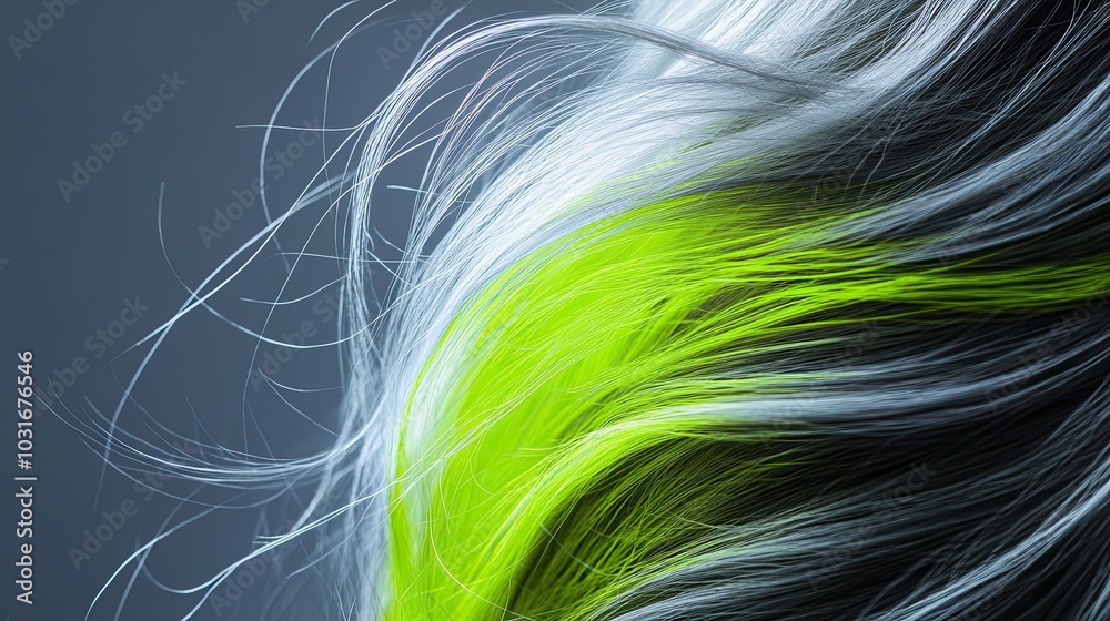 Close-up of Bright Green and White Hair Strands Close-up of Bright Green and White Hair Strands