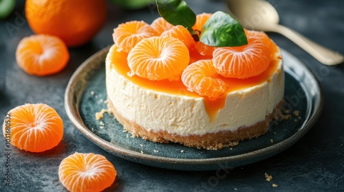 Delicious Orange Mousse Cake Garnished with Fresh Mandarins