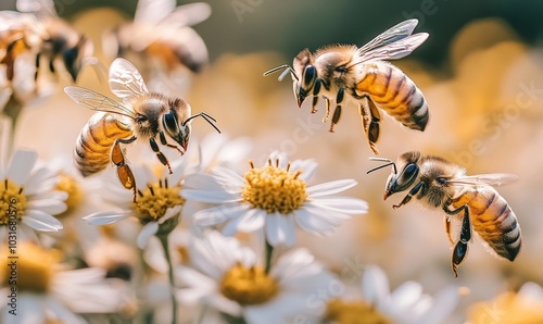 Urban garden buzzing with activity as bees pollinate flowers amidst the city , the growing trend of beekeeping in urban environments, Generative AI photo