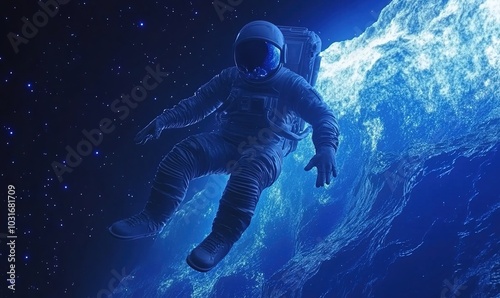 Creative Abstract Design Featuring a 3D Cartoon Astronaut Surfing Through Nebula Waves and Neon Stars, Capturing the Essence of Adventure in the Galaxy with HD Colorful Cosmic Effects, Perfect for AI-