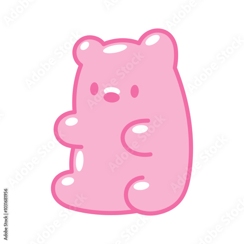 Cute cartoon gummy bear drawing. Pink bear shaped candy clip art. Kawaii Illustration, print
