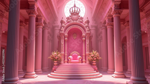 Majestic Pink Throne in a Grand Hall Regal Reverie and Radiant Elegance