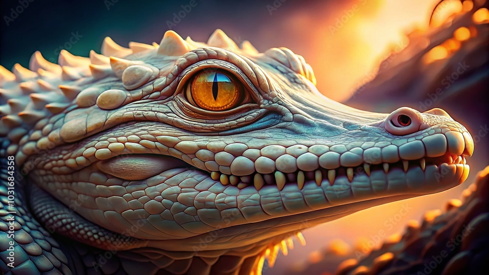 Fototapeta premium Surreal Close-Up of an Albino Crocodile Head for Wildlife Conservation Awareness