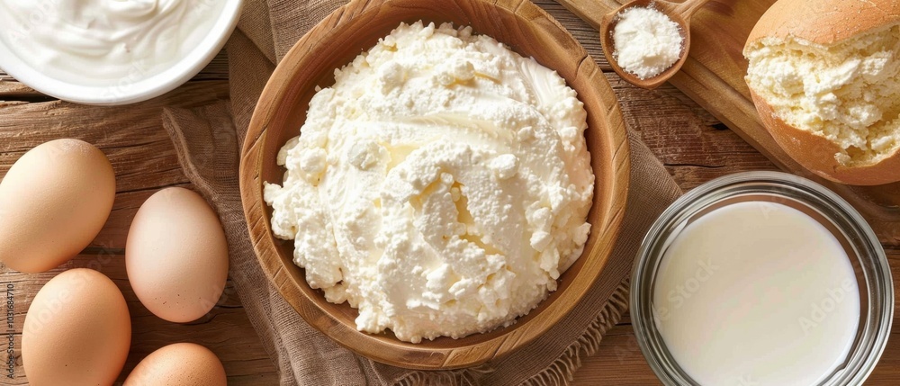Grated Cheese on Wooden Board with Eggs and Butter Background Grated Cheese on Wooden Board with Eggs and Butter Background