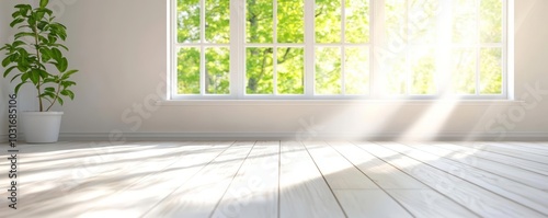 A freshly painted white room with large windows, sunlight filling the space, a feeling of newness and clarity