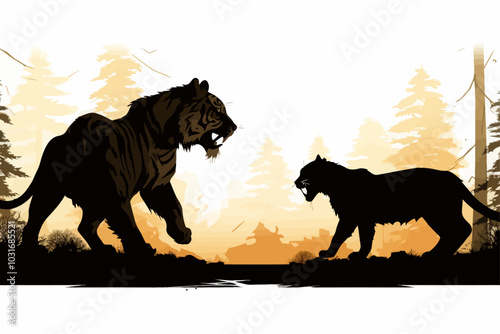 vector silhouette set of tiger 