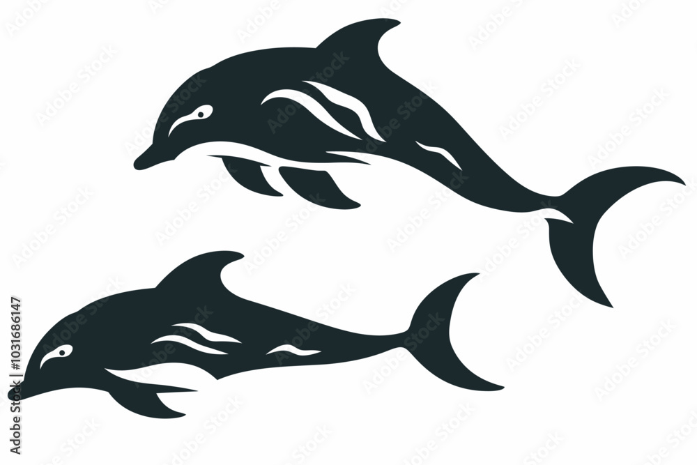 Naklejka premium vector silhouette set of dolphin