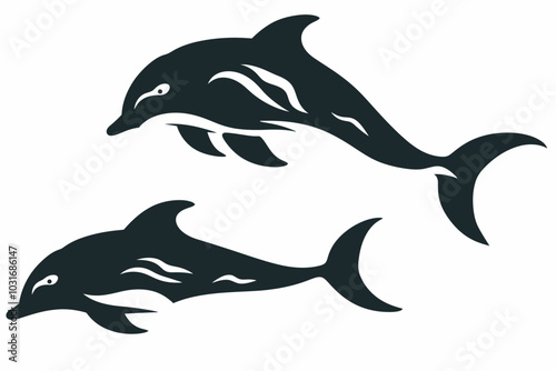 vector silhouette set of dolphin