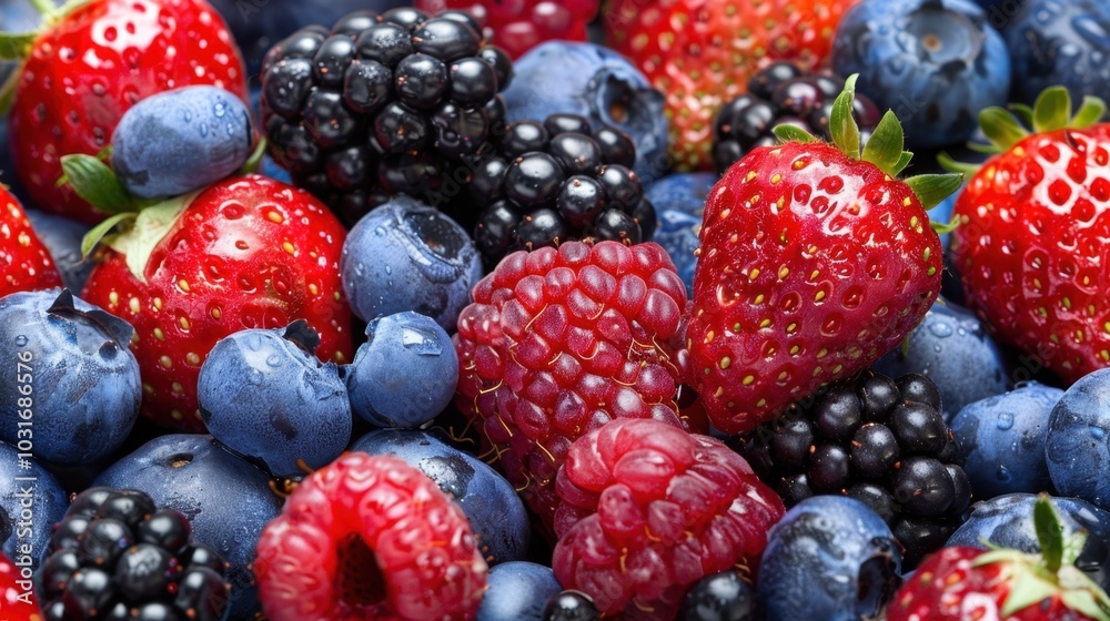Vibrant Assortment of Fresh Berries Closeup Vibrant Assortment of Fresh Berries Closeup
