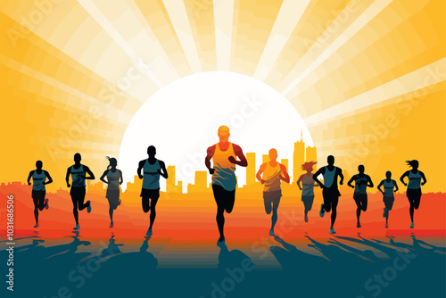 vector silhouette set of marathon runner