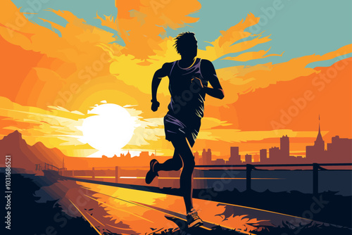 vector silhouette set of marathon runner