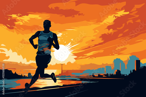 vector silhouette set of marathon runner