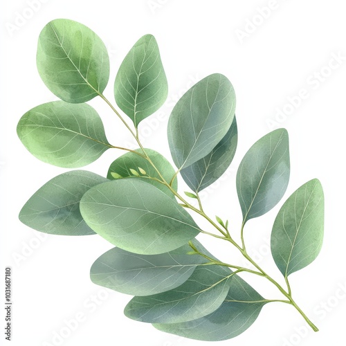 Watercolor Eucalyptus Branch Isolated on White Background   Green Foliage Illustration