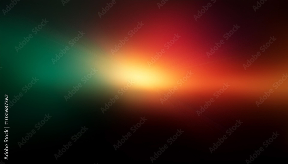Defocused red green orange radiance soft texture on dark black abstract empty space background. Neon blur glow. Color light overlay. Copy space.