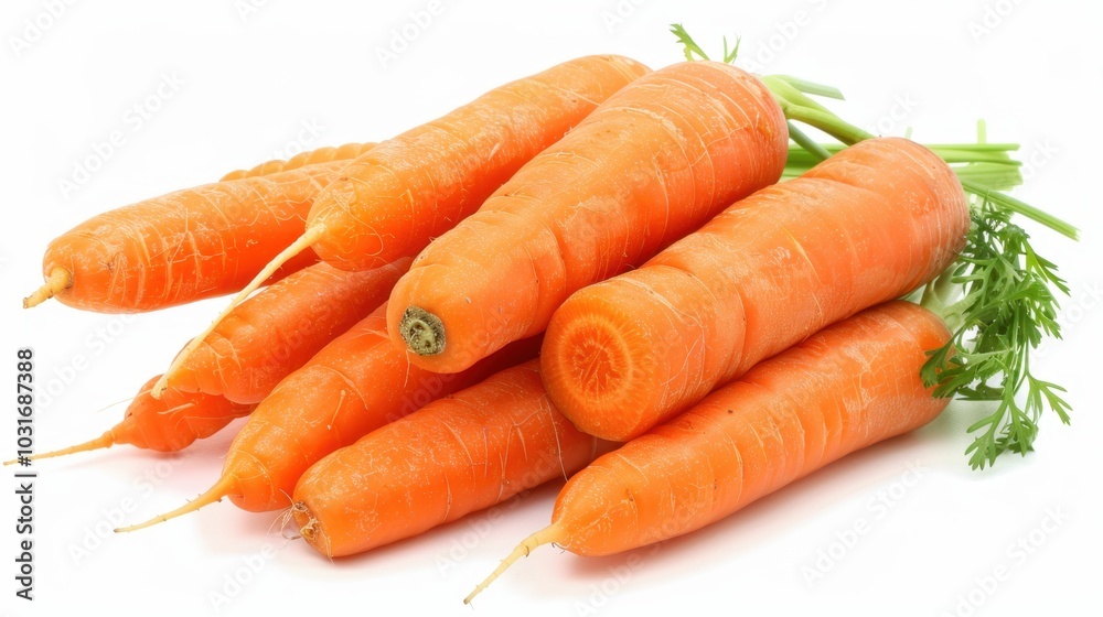 Fresh Organic Carrots With Green Tops on a White Background Fresh Organic Carrots With Green Tops on a White Background
